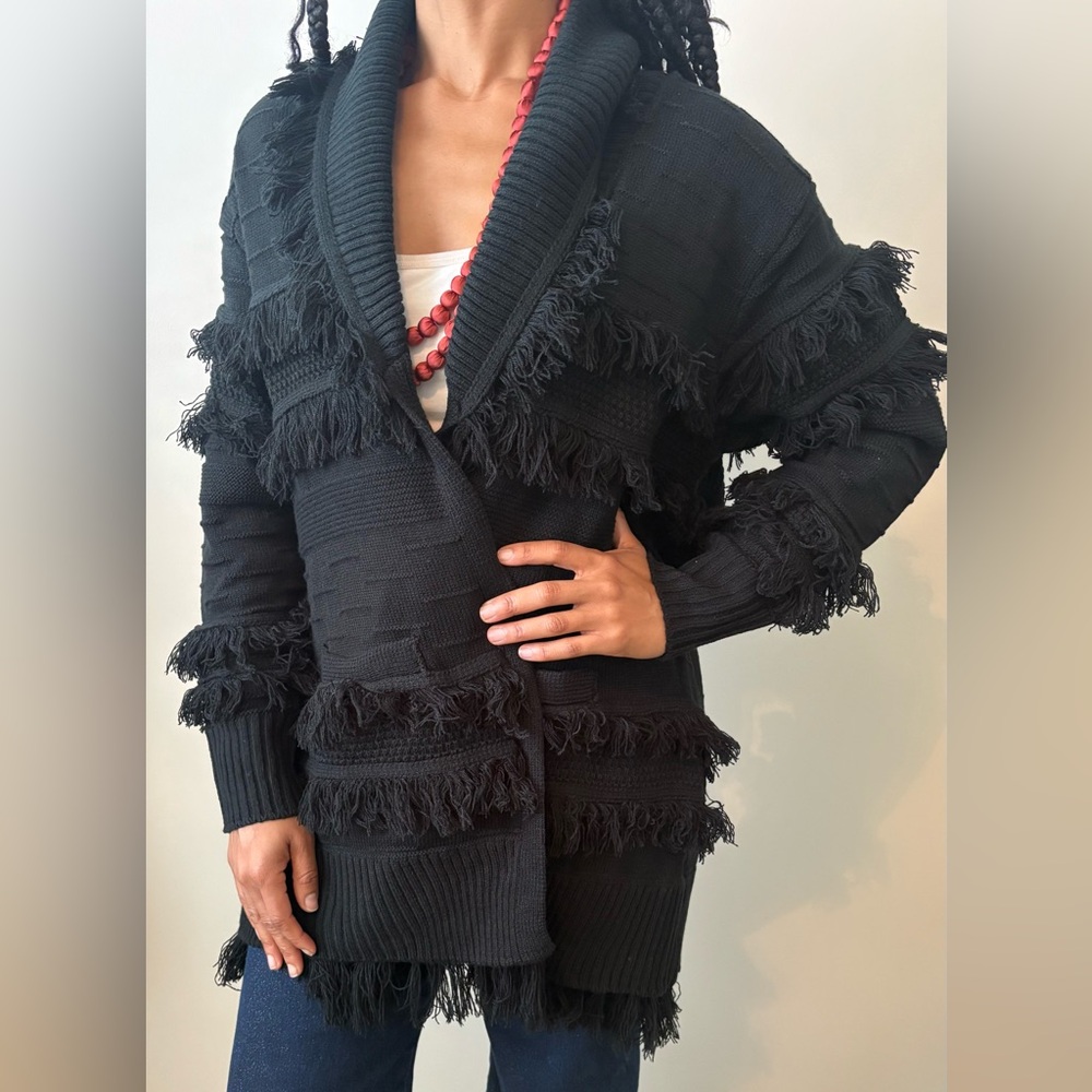 Attitudes by Renee Black Fringed Cardigan